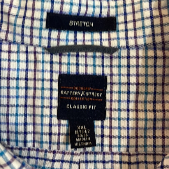 DOCKERS Classic Fit Stretch Plaid Battery Street Dress Shirt - XXL 18-18.5 Neck - Picture 2 of 6